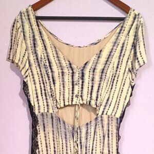 Upcycled dress blue stripe cutout